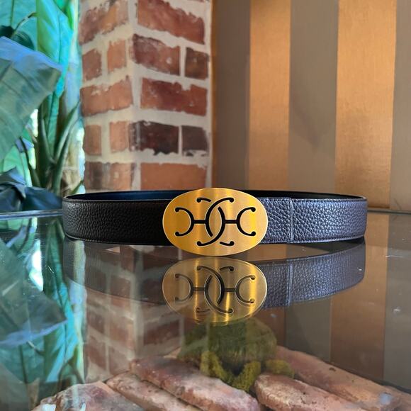 HERMES Phillipine Black/Brown Leather Reversible Belt SZ 85